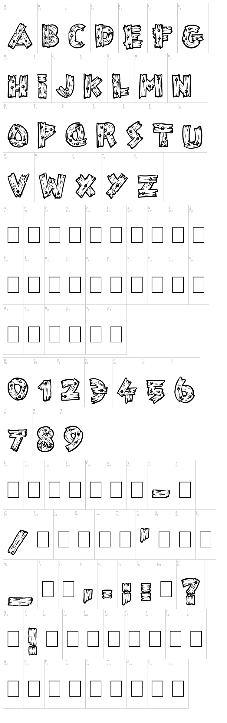 Wild Trails font map